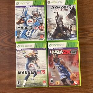 Microsoft Xbox 360 Game Lot of 4 Madden 13 15 NBA 2K15 Assassins Creed III Good